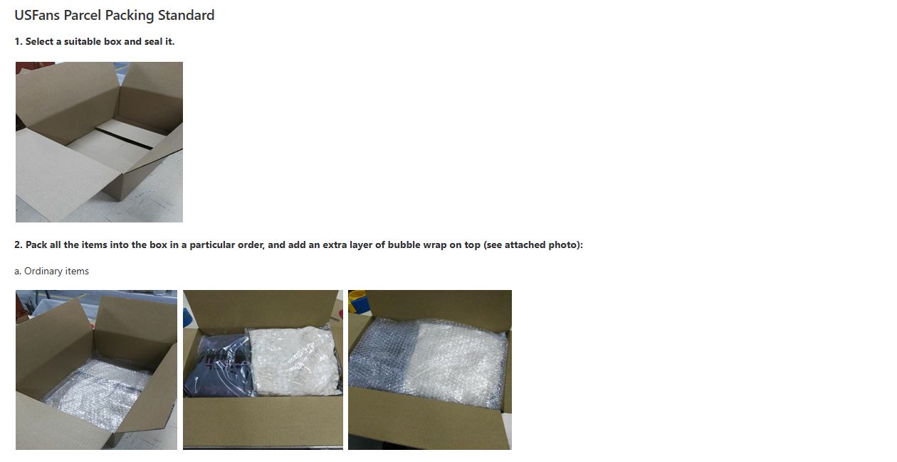 Archived USFans photographs of carton preparation and protective packing layers Archived USFans photographs of carton preparation and protective packing layers