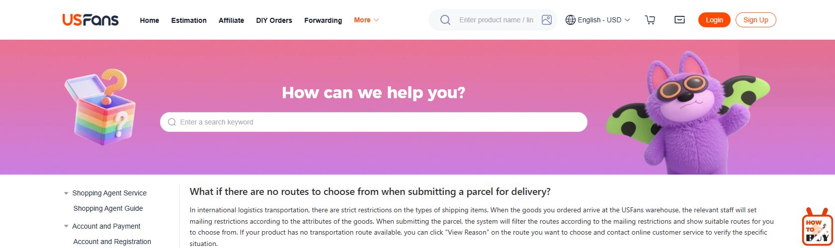 Help title and paragraph explaining mailing restrictions, available-route filtering, View Reason and customer-service clarification. Help title and paragraph explaining mailing restrictions, available-route filtering, View Reason and customer-service clarification.